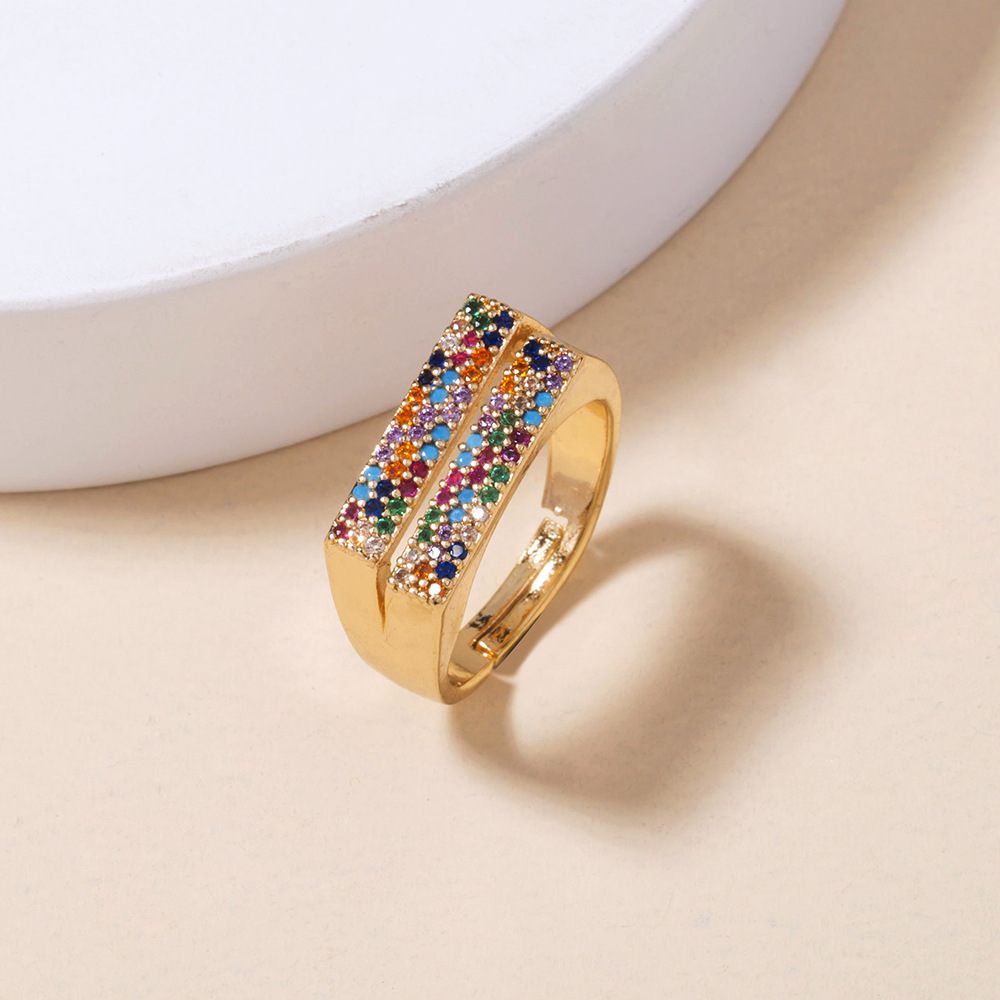 European And American Retro Simple Zircon Color T-shaped Ring Exaggerated Ring Female display picture 1