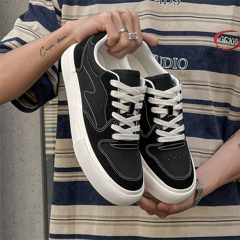 Afanting Bread Shoes Trendy Black Contrasting Lines Four Seasons Classic Umbrella Fabric Breathable Canvas Shoes Aft-02