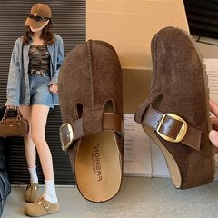 包头拖鞋女外穿2025年秋季新款复古懒人一脚蹬松糕厚底勃肯半拖鞋