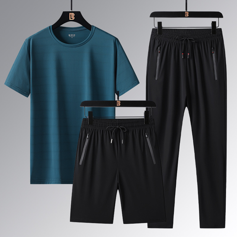 Hombre de verano helado rápido secado conjunto de tres piezas fresco y cómodo sudor transpirable juego de deportes casuales imprimible LOGO