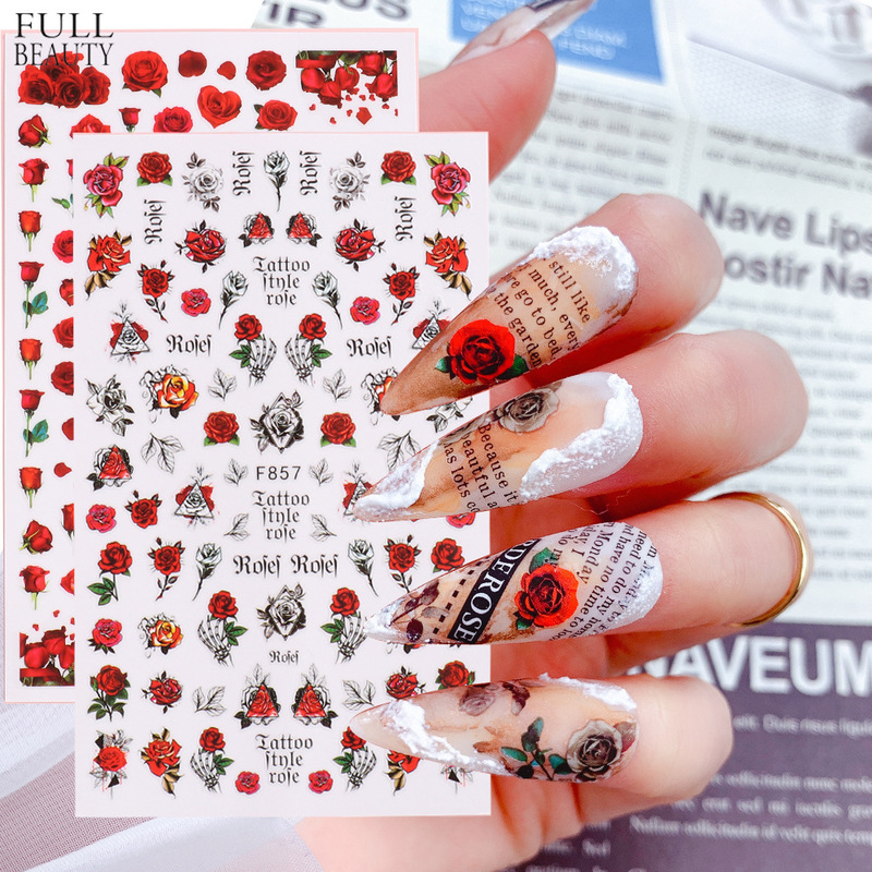 2022 cross-border new nail stickers ins spring rose flower Valentine's Day adhesive nail 3D decals