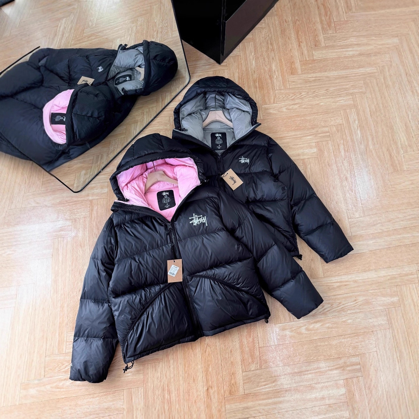 Embroidered logo STU high-quality cross-border e-commerce foreign trade couple's solid color versatile zip-up hooded short down jacket