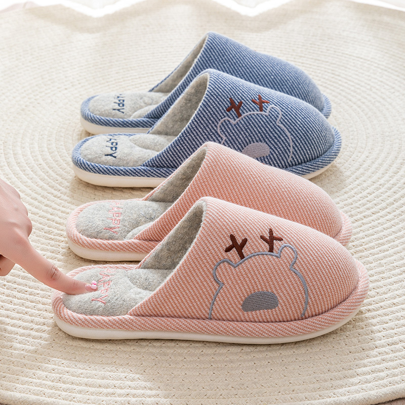 Autumn and Winter Cotton Slippers Men's Household Home Indoor Thick Bottom Men's 2024 New Winter Wool Slippers Women's Cotton Slippers