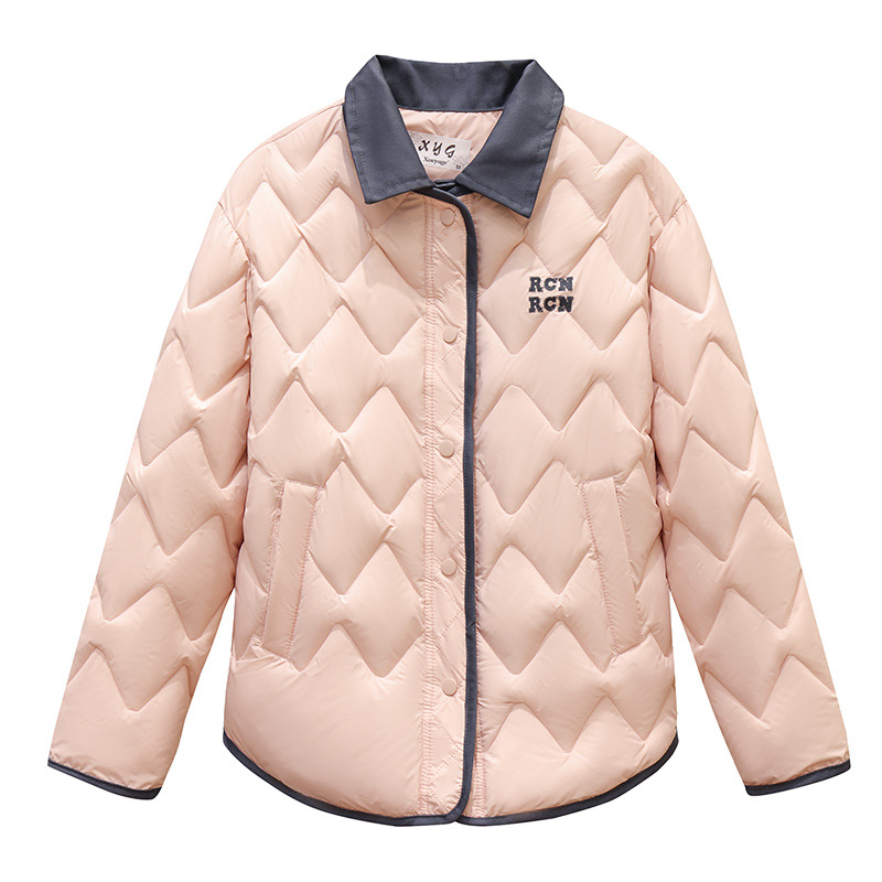 Retro americano pequeño viento de color contraste de algodón borde vestido de moda de invierno para hombres y mujeres cuadrillas sueltas chaqueta de solapa ligera lotes image 5