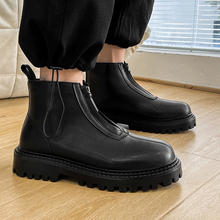 春季潮流马丁靴男百搭拉链设计厚底增高短靴子黑色英伦风切尔西靴