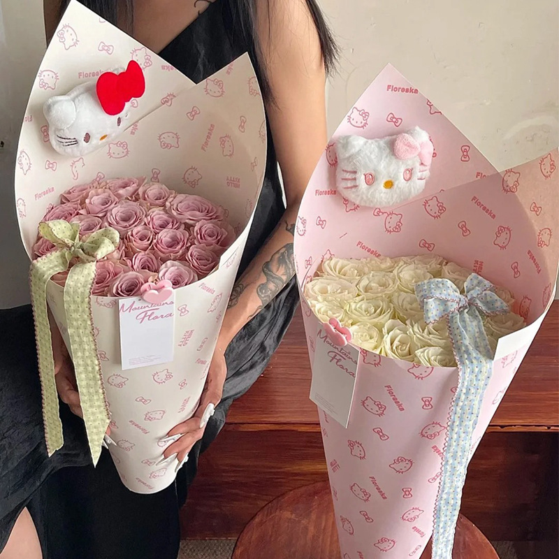 卓兰2025七夕情人节新款hello kitty包花硬卡纸纯色造型纸包装纸|undefined