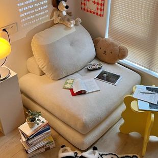 Foldable Cream Single Sofa Small Apartment Living Room Tofu Block Bean Bag Bed Foldableing Dual-Use Model Zhaozhi Li