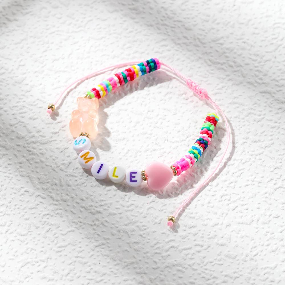 Fashion Popular Cute Clay Resin Bear Funny Woven Bracelet