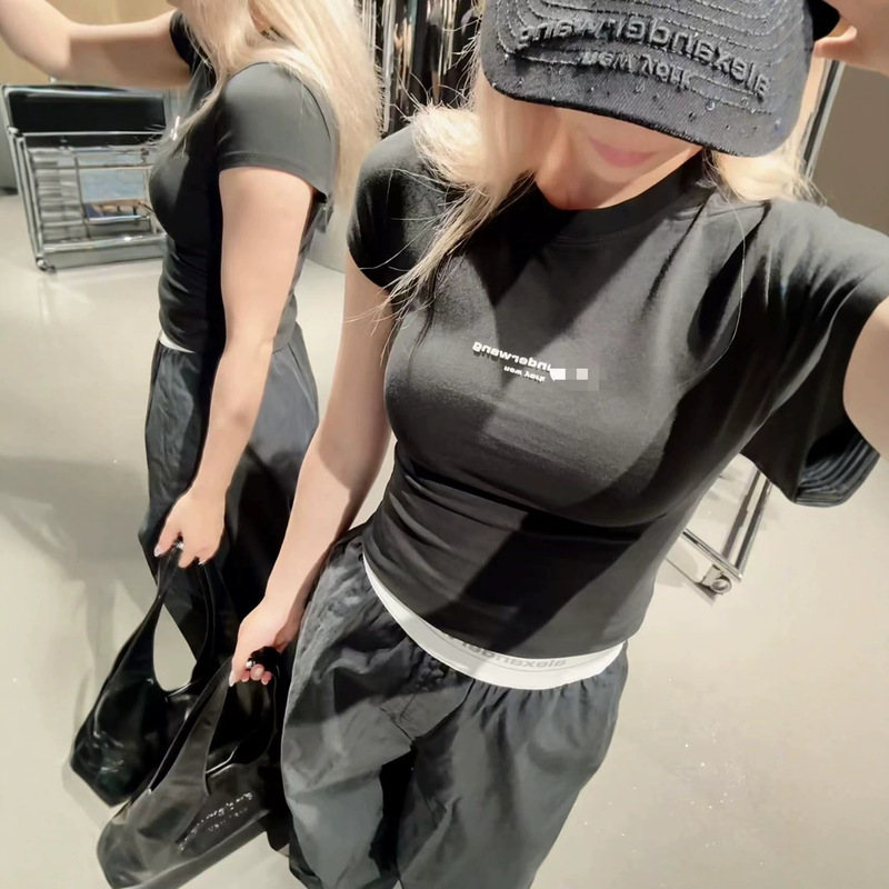Correct Wang2026 Nanyou New Style Three-Dimensional Letter Short-Sleeve Women's Slim-Fit Stretchy Round-Neck T-Shirt for Trendy Girls Correct Wang2026 Nanyou New Style Three-Dimensional Letter Short-Sleeve Women's Slim-Fit Stretchy Round-Neck T-Shirt for Trendy Girls