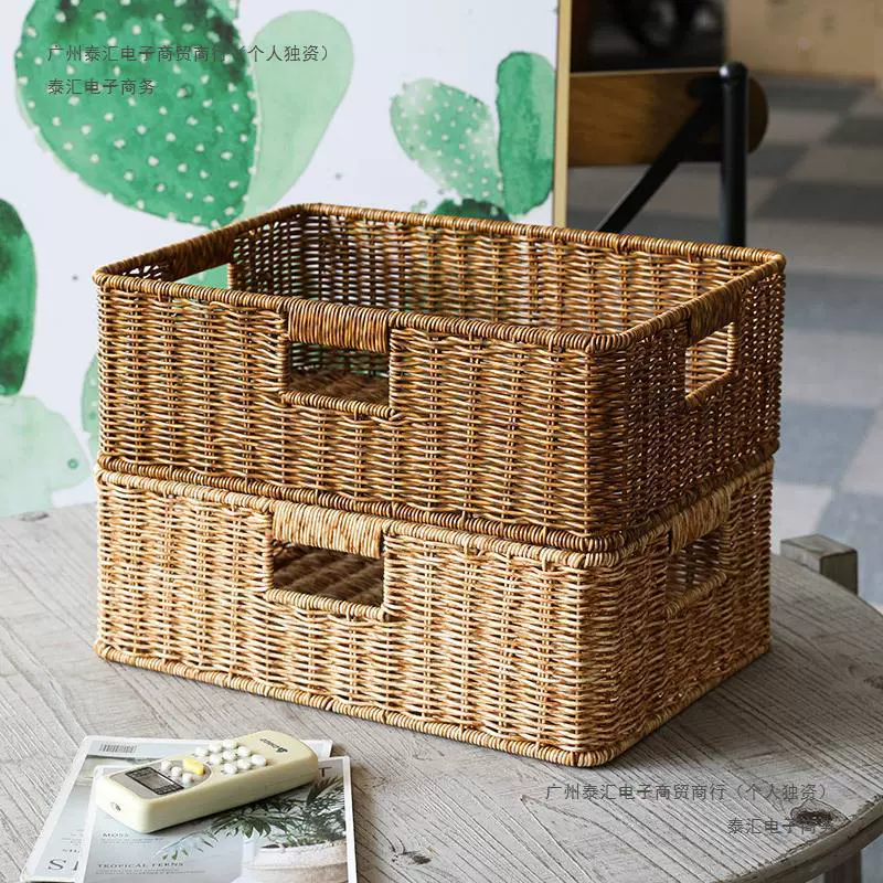 Корзина для хранения из искусственного ротанга, грязная одежда, игрушки, закуски, корзина для хранения мелочей, бамбуковая тканая корзина для дома, гостиной, ТВ-шкафа, рабочего стола