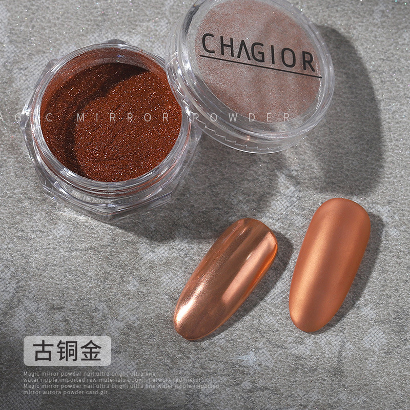 Uñas espejo mágico polvo champán Aurora Plata Metálico pintura brillo fuerte espejo fino Super Flash Shell 8 colores