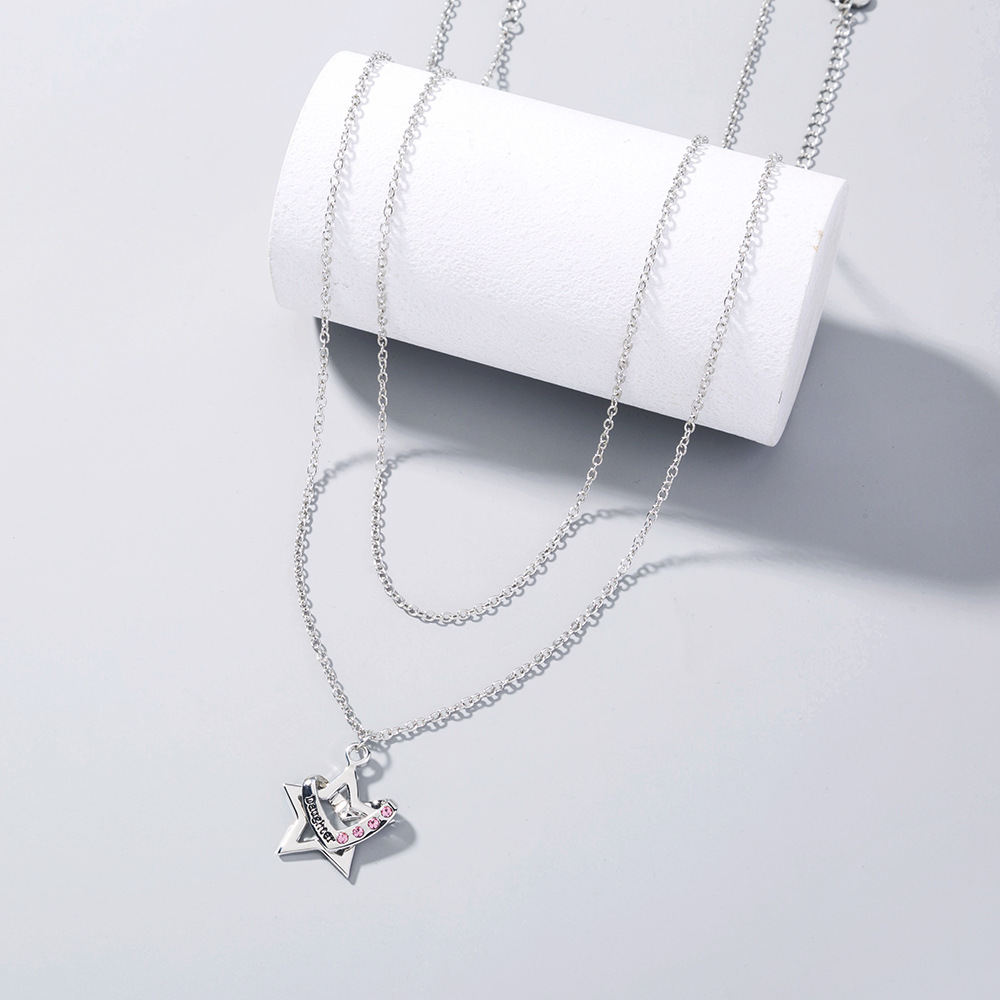 European and American Summer Niche FiveCorner Diamond Engraved Mother Daughter FivePointed Star Love Pendant Necklacepicture2