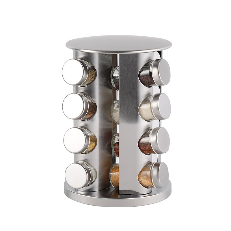 Estante redondo de condimentos de acero inoxidable Estante de suministros de cocina Condimento Encimera doméstica Estante de almacenamiento de sal, azúcar y pimienta