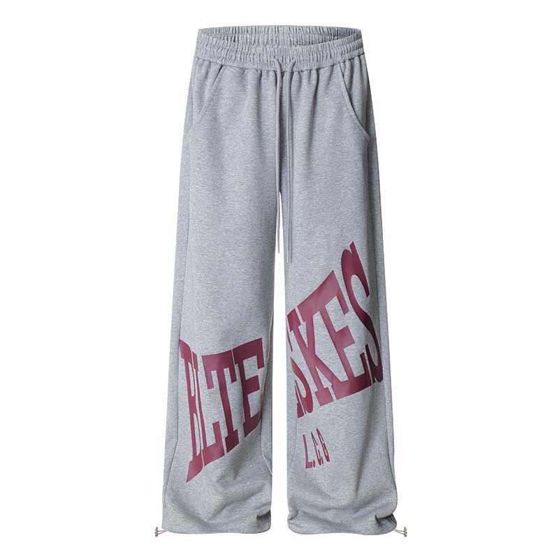 Chinese-Style American Large Letter Print Drawstring Straight-Leg Sweatpants Unisex Casual Hip-Hop Loose Wide-Leg Pants Wholesale