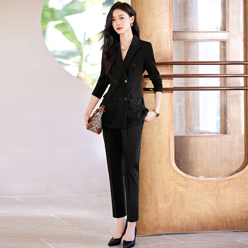 High-end blazer for women, spring formal two-piece set, goddess style work clothes, navy blue professional suit