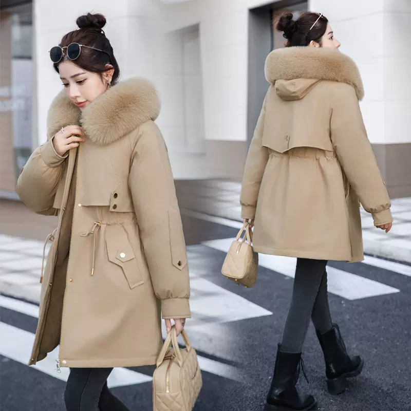 M-6XL冬装大毛领中长款派克服棉衣外套女时尚棉袄加绒棉服外套