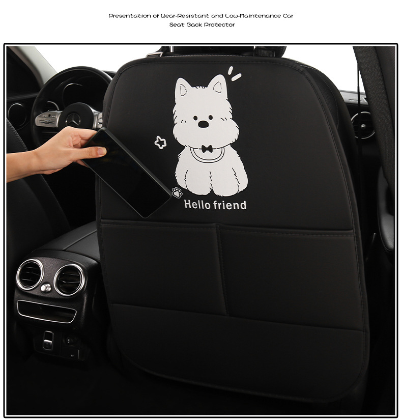 Puppy Lady Cute Cartoon Car Seat Back Anti-Kick Pad Car Seat Rear Anti-Fouling Pad with Storage Strap