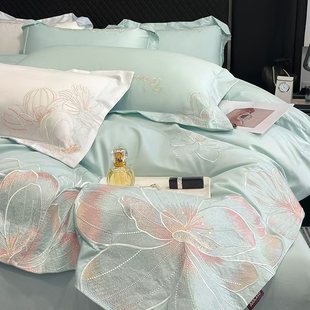 Class A 100s Xinjiang Long-staple Cotton Four-piece Set Flower Cotton Embroidered Quilt Cover Cotton Quilt Cover Bed Sheet Bedding