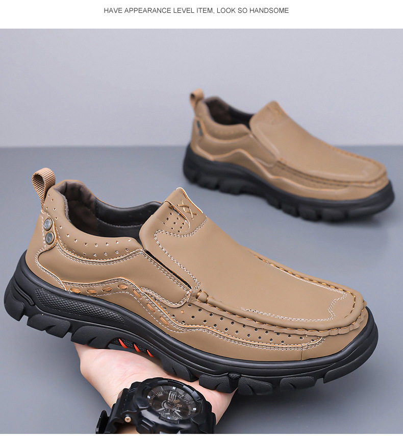 Giày lười nam da mềm đế bằng chống trượt miệng nông thoáng khí — kaki, đen chi tiết 15