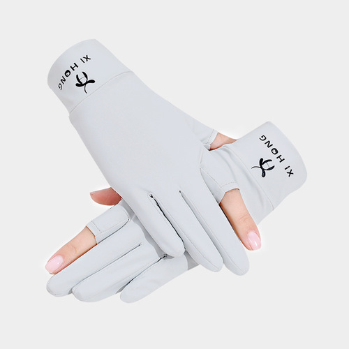 Spring and summer ice silk sunscreen and anti-UV gloves for electric bicycle riding two-finger thin gloves, simple, fashionable, non-slip and breathable