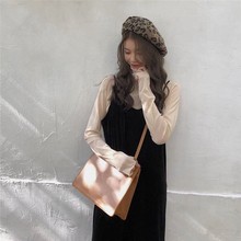 秋冬季韓版時尚休閑套裝女高領時尚打底衫T恤+絲絨吊帶裙兩件套潮