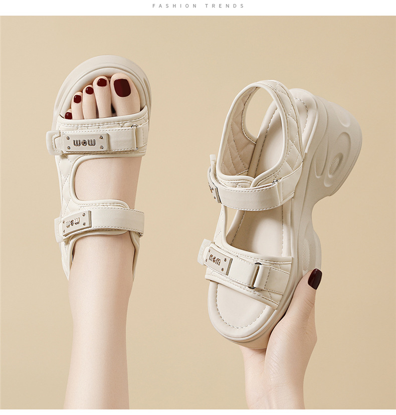 Dép sandal nữ xỏ ngón đế bệt đi biển mùa hè đế dày chống mài mòn — 7128 Màu đen, 7128 màu be chi tiết 12