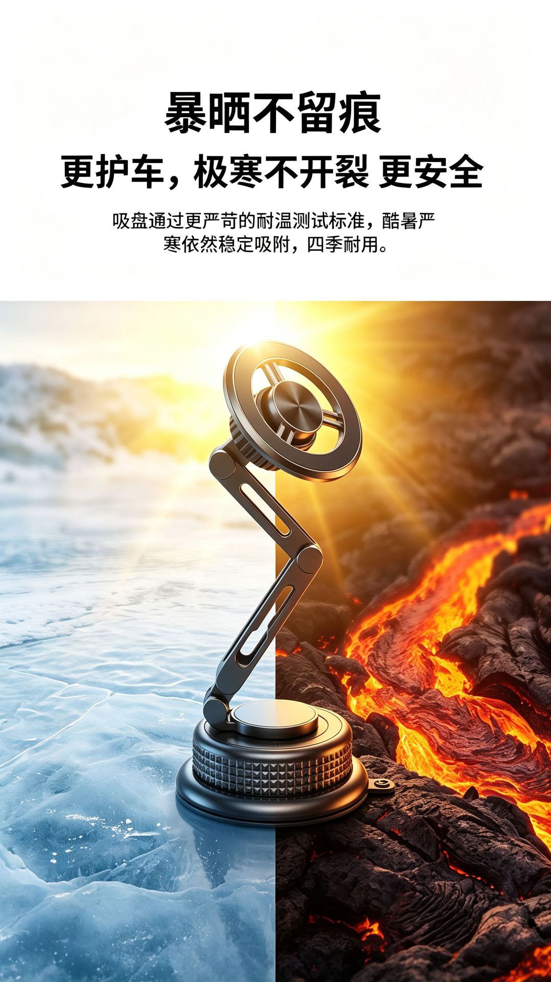 Cross-border all-metal extended arm car magnetic mount, foldable, electroplated vacuum suction car phone holder