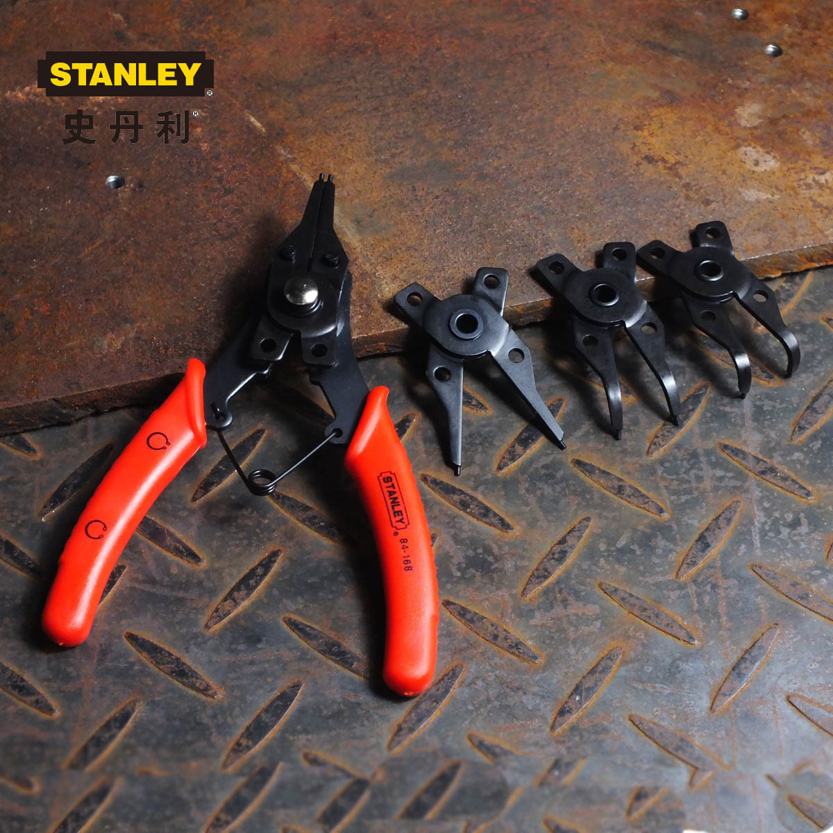 史丹利84-168-22 进口四合一内外多功能卡簧钳换头挡圈钳卡环钳子