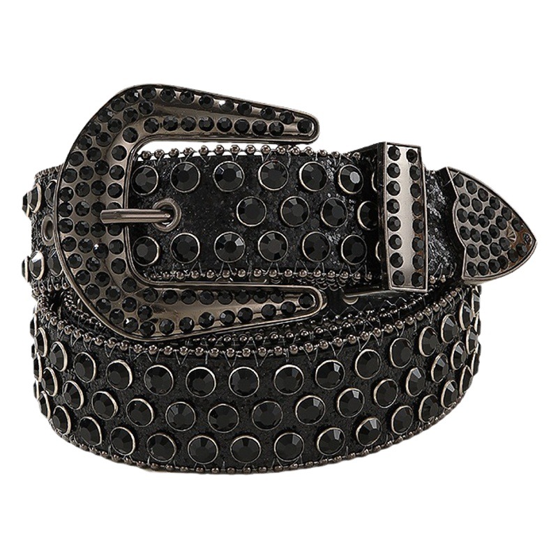 Cinturón de hebilla de pin para mujer, estilo hip-hop con tachuelas y diamantes, para jeans, suministro al por mayor