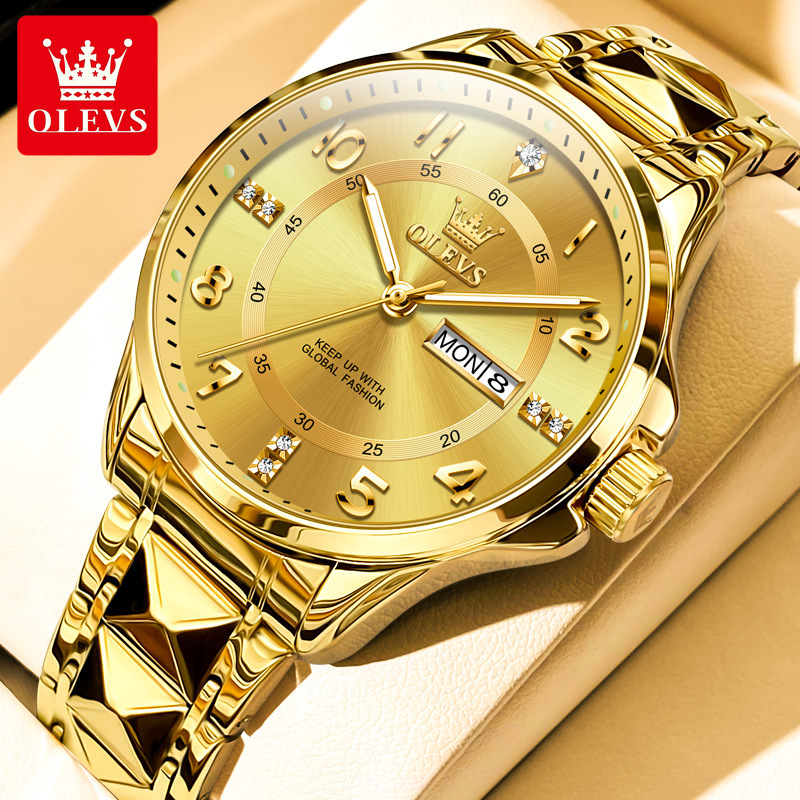 Swiss New High-End Gold Watch for Middle-Aged and Elderly Men Waterproof Luminous Genuine Mechanical Fully Automatic Quartz Watch