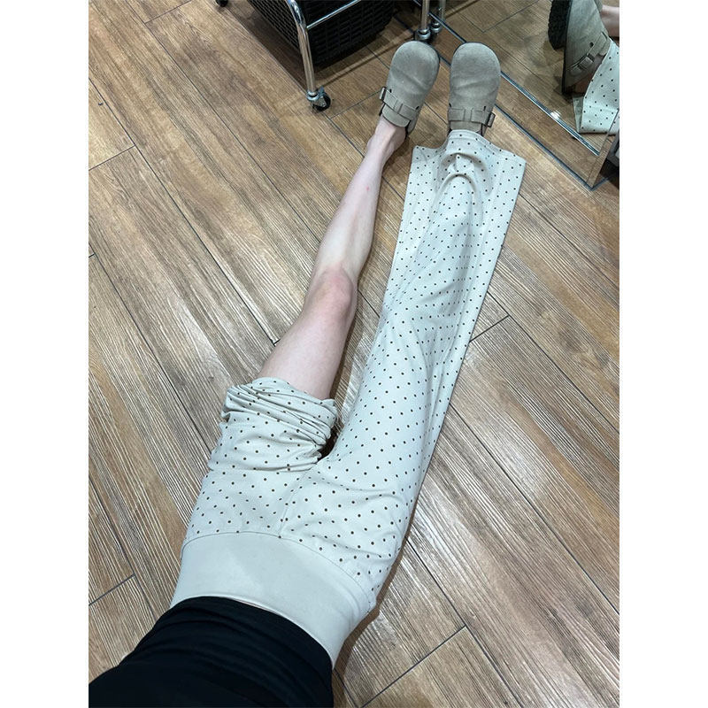 Milk Coffee Color Polka Dot Flared Pants for Women, Summer Thin Style, 2026 New Low-Waist Bell-Bottom Pants, Petite Yoga Sports Pants