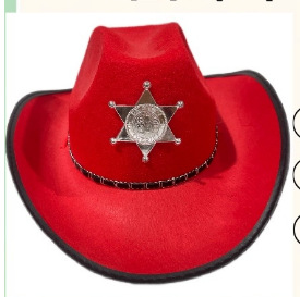 狂欢万圣节定型西部牛仔帽子五角星徽章带条带成人派对舞会表演帽