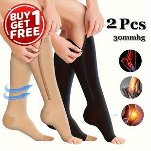 2 Pairs Open Toe Compression Socks Wide Calf Knee Support