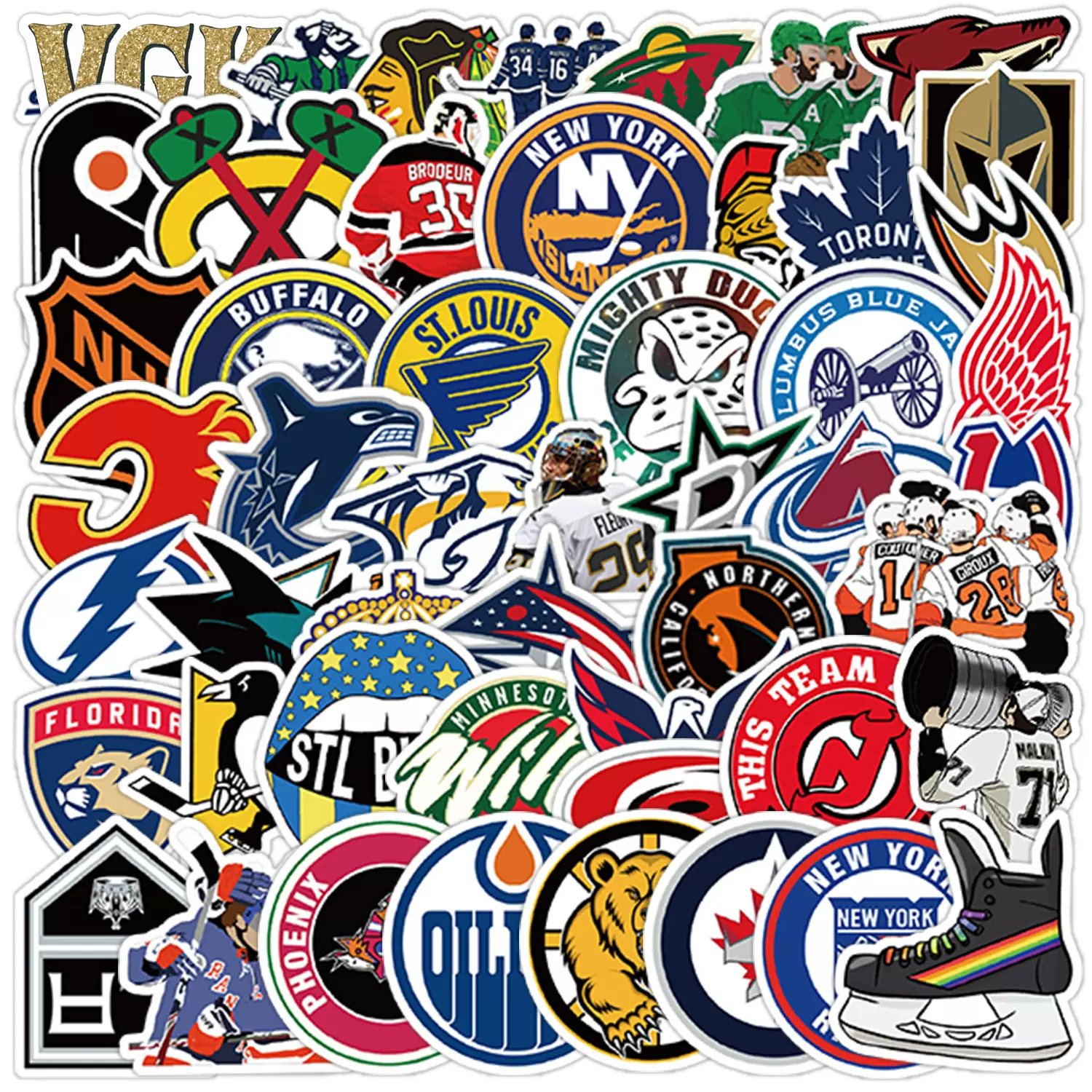 50张冰球涂鸦贴纸机车头盔行李箱冰箱滑板贴纸防水文具贴纸