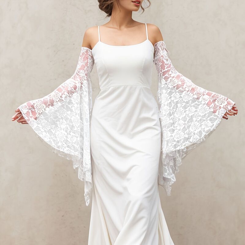 European and American New Style See-Through Lace Mesh Bell Sleeves Gothic Black Long Wedding Dress Accessories Pair of Sleeves