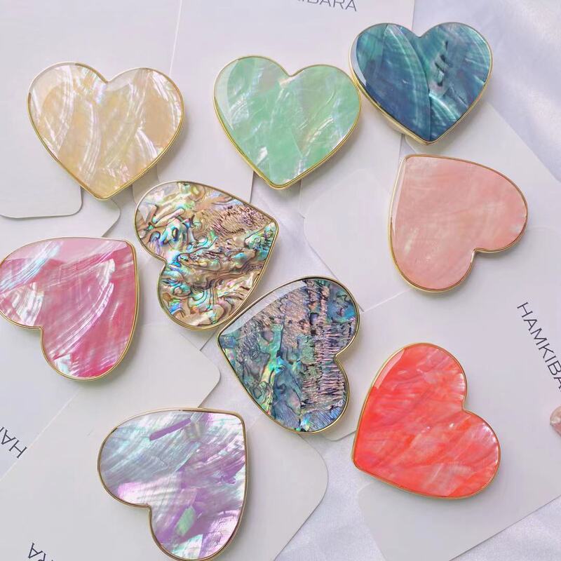 Customized Logo Shell Pattern Mother-Of-Pearl Electroplated Heart Airbag Holder Ins Colorful Desktop Air Cushion Mobile Phone Holder Batch