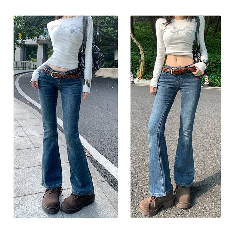 Retro flared jeans voor dames lage taille stretch slim fit broek_voghion.com