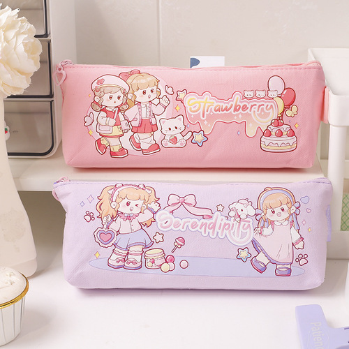Xiaomaru diary triangular pencil bag, cute zipper stationery bag for high-looking students, cartoon Japanese triangular storage bag