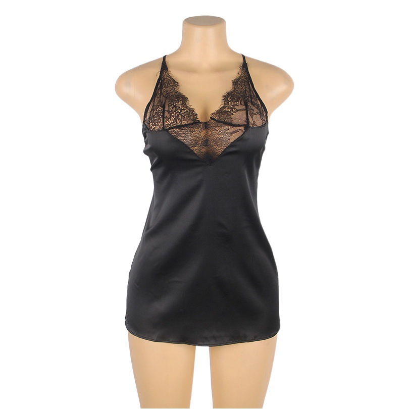 Cross-border más tamaño sexy lencería sexy encaje hueco con cuello en V Correa camisón espalda cruzada belleza espalda Pijamas