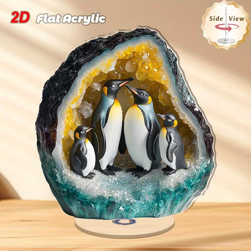 Impresión plana transfronteriza 2D plana 360 giratoria vista de nieve pingüino cabina accesorios de escritorio festivales interiores al aire libre