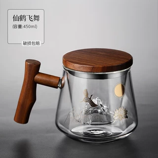 高硼硅透明玻璃杯家用功夫茶具耐热三件杯待客茶水分离泡茶杯