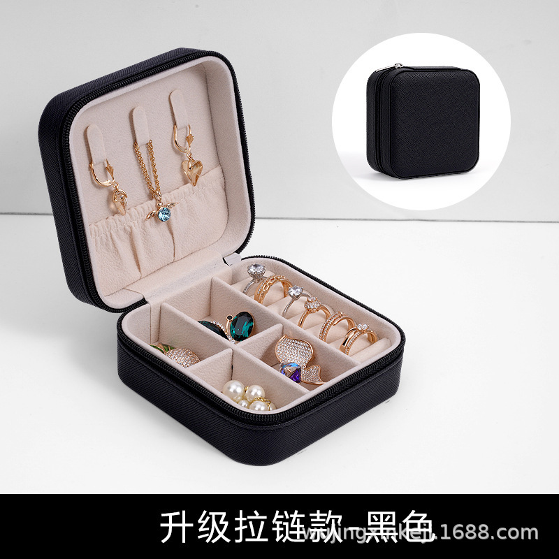 Joyero Franela Anillo portátil Pendientes Pendientes Caja Joyas de viaje Broche Caja de almacenamiento Piel de camarón transfronterizo Piel de PU