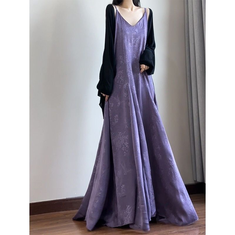 2025 New Acetate Satin Suspender Skirt, Extended Drapey Fishtail Skirt, New Chinese Style Retro Dress