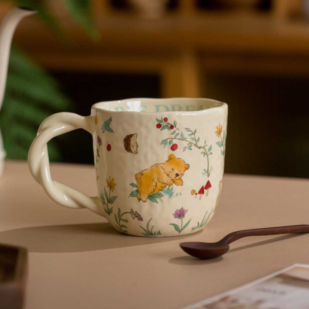 Tejido de madera taza de cerámica doméstica de oficina creativa manipulación de dibujos animados taza de agua taza de café de leche