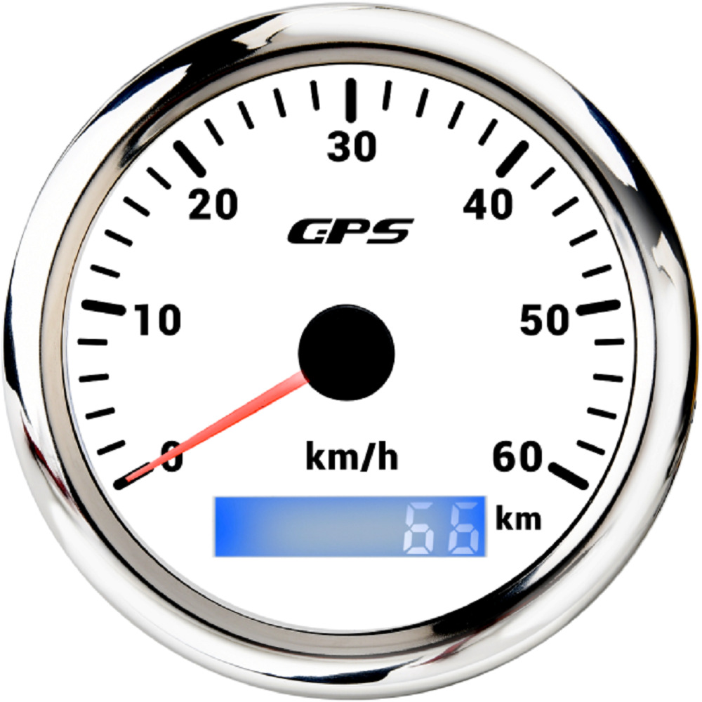 automobile instrument | Motuoche 85mm GPS Speedometer - silver-bezel-white-face-60kmh