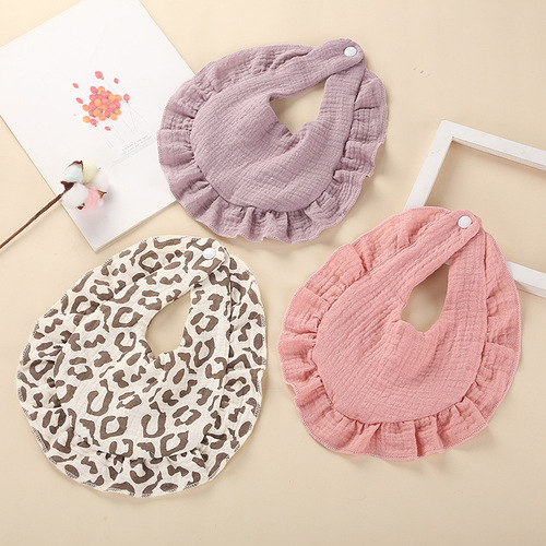 European and American cross-border baby pure cotton bibs printed cherry rainbow ruffled baby bib cotton gauze bib 