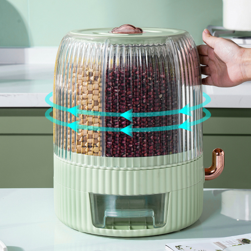 五谷杂粮收纳盒旋转装米桶家用分隔米箱防虫防潮密封分格分类米缸|ru