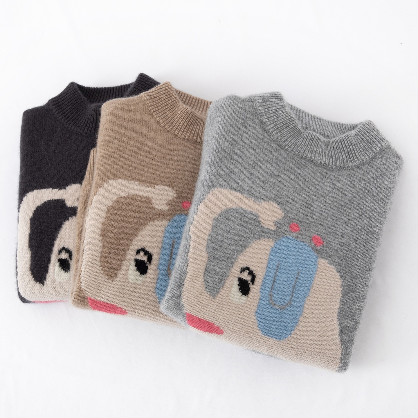 Cute Cartoon Children's Cashmere Knit Sweater for Boys and Girls, Thick Jacquard Baby Base Layer Top