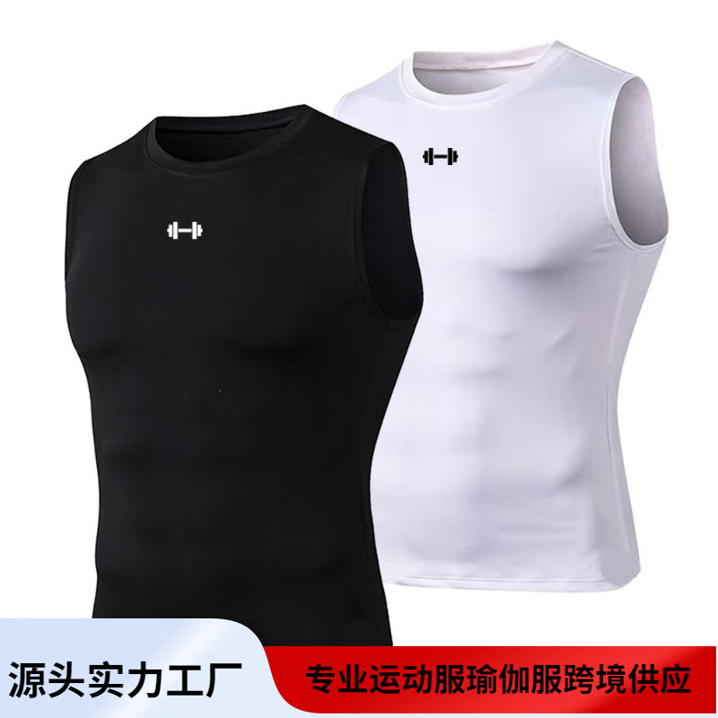 Cross-Border Summer Men's Quick-Drying Fitness Sports Sleeveless Sweatshirt Outdoor Basketball Breathable Training Printed Tight-Fitting Vest