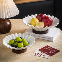 新款创意原木百褶果盘高颜值客厅下午茶水果盘零食坚果甜品盘批发